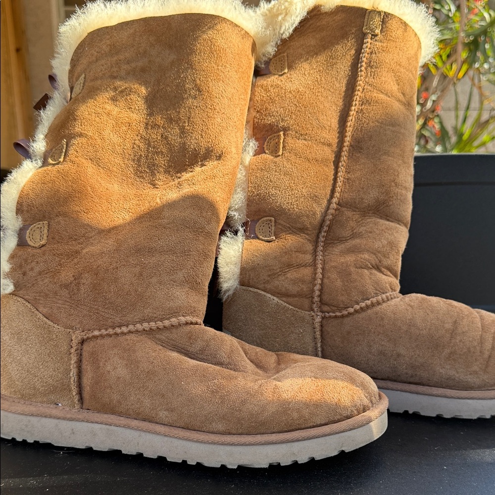 UGG Chestnut Suede Shearling-Trim Mid-Calf Boots